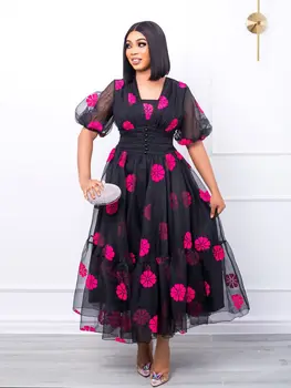 Örgü Maxi Elbise Kadınlar İçin Afrika Elbiseler Elbise Afrika Giysi Baskı V Boyun Puf Kollu bir çizgi elbise Elbise 2022 giyim